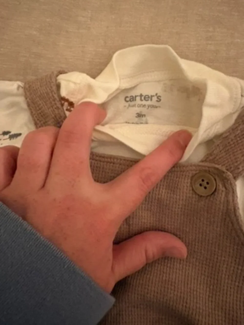 Carter’s Baby Boy Train Shirt & Tan Overalls Outfit Set 3M